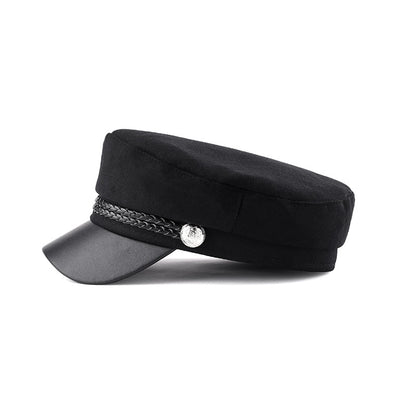 Black Beret British Retro Woolen Navy Flat-top Cap