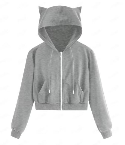 Sweater Rabbit Ears Zipper Hooded Rope