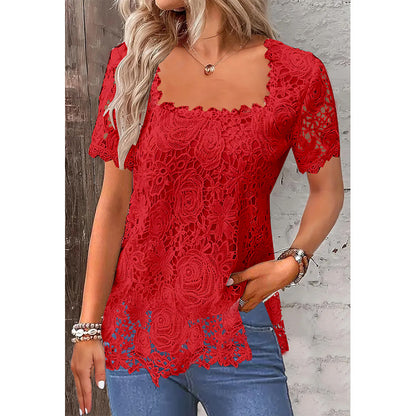 Rose Lace T-shirt Top For Women