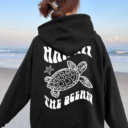 Comfortable Suede Hoodie Turtle And Starfish Pattern Sweater