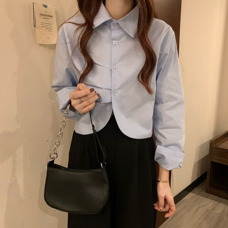French White Shirt Women's Spring Design Sense Niche Shirt Temperament High Sense Chic Beautiful Short Long Sleeve Top