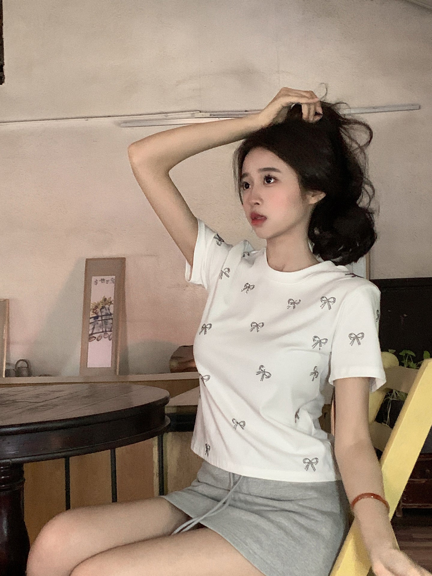 Simple Fashion Butterfly Rhinestone Round Neck Short Sleeve Female Summer