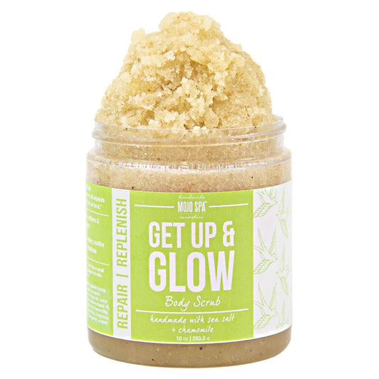 Mojo Spa Get Up & Glow Body Scrub | Bergamot Juniper Jasmine Scent | Moisturizing Sea Salt Exfoliator | 10 oz