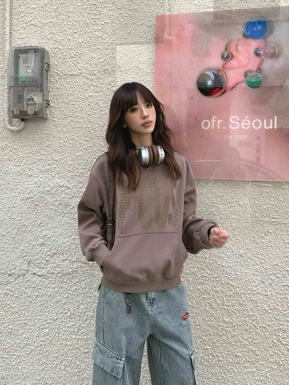 Couple Rhinestone Letter Hooded Short Sweater