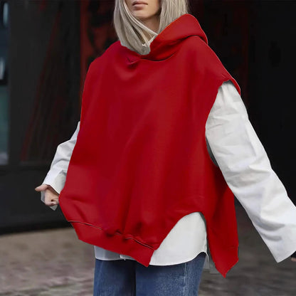 Women's Solid Color Style Loose Sleeveless Hooded Jacket Sweater