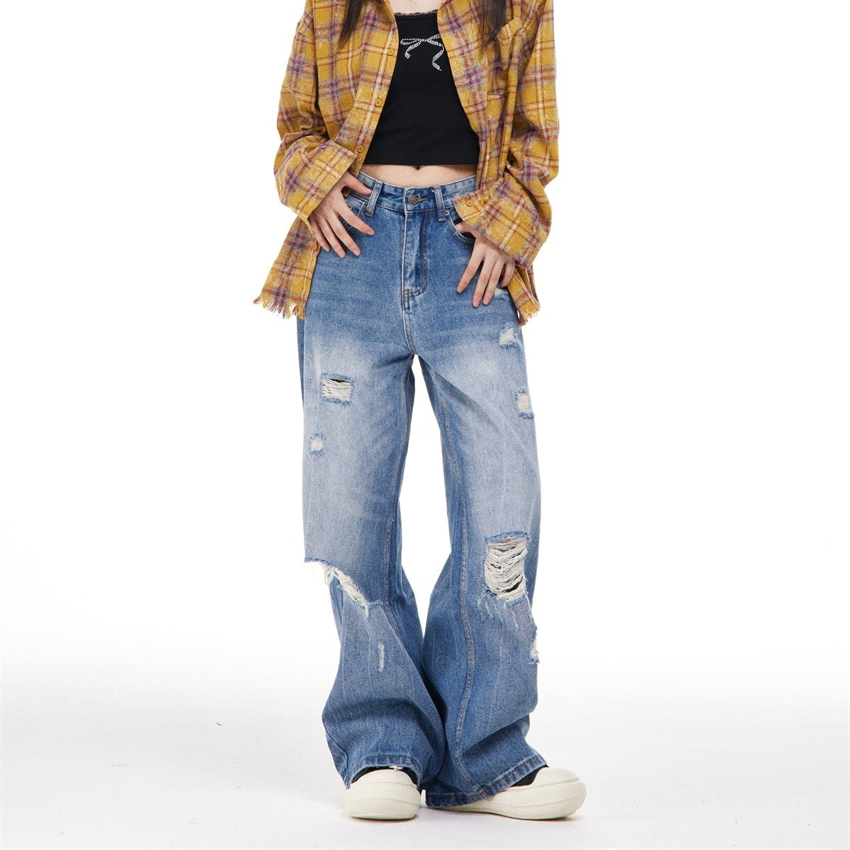 Women's Ripped Washed Blue Jeans