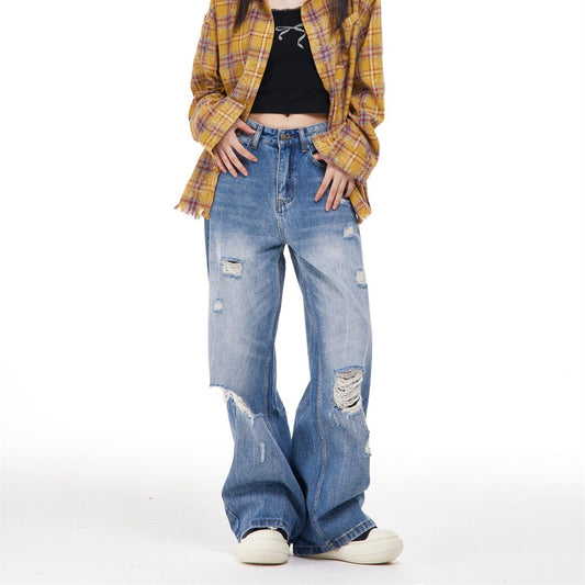 Women's Ripped Washed Blue Jeans