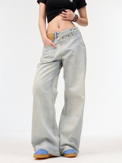 Women's Loose Retro Washed Light Colored Jeans