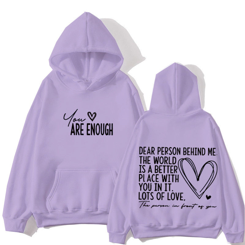 New YOU ARE ENOUGH Lettered Casual Hoodie