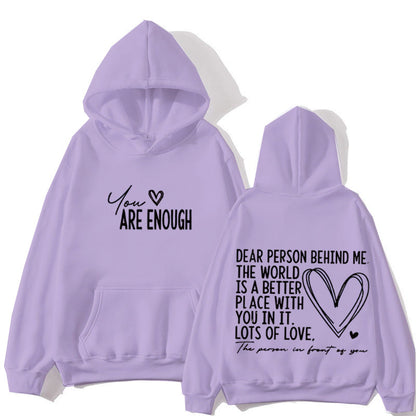 New YOU ARE ENOUGH Lettered Casual Hoodie