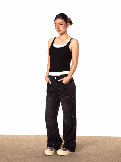 Full Diamond Straight Jeans Fashion Slimming