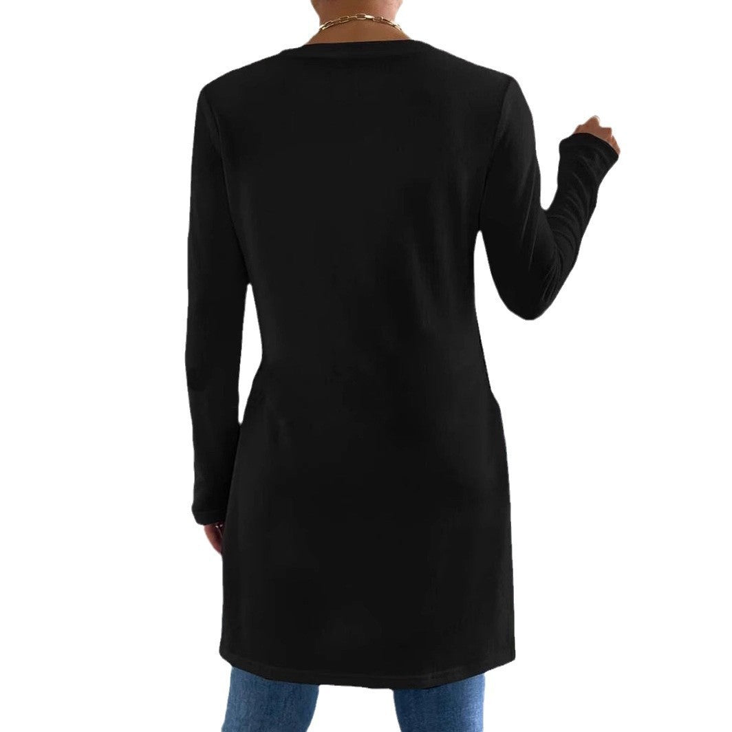 Autumn And Winter Leisure Slit On Both Sides Hem Bottoming Long Sleeve T-shirt