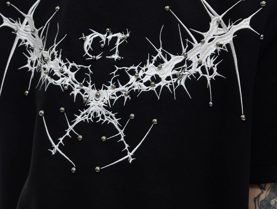 Loose Heavy Round Neck Padded Shoulder Short Sleeve