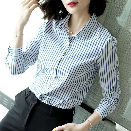 Striped Shirt Women's Long Sleeve Commute Slim-fit Design Sense