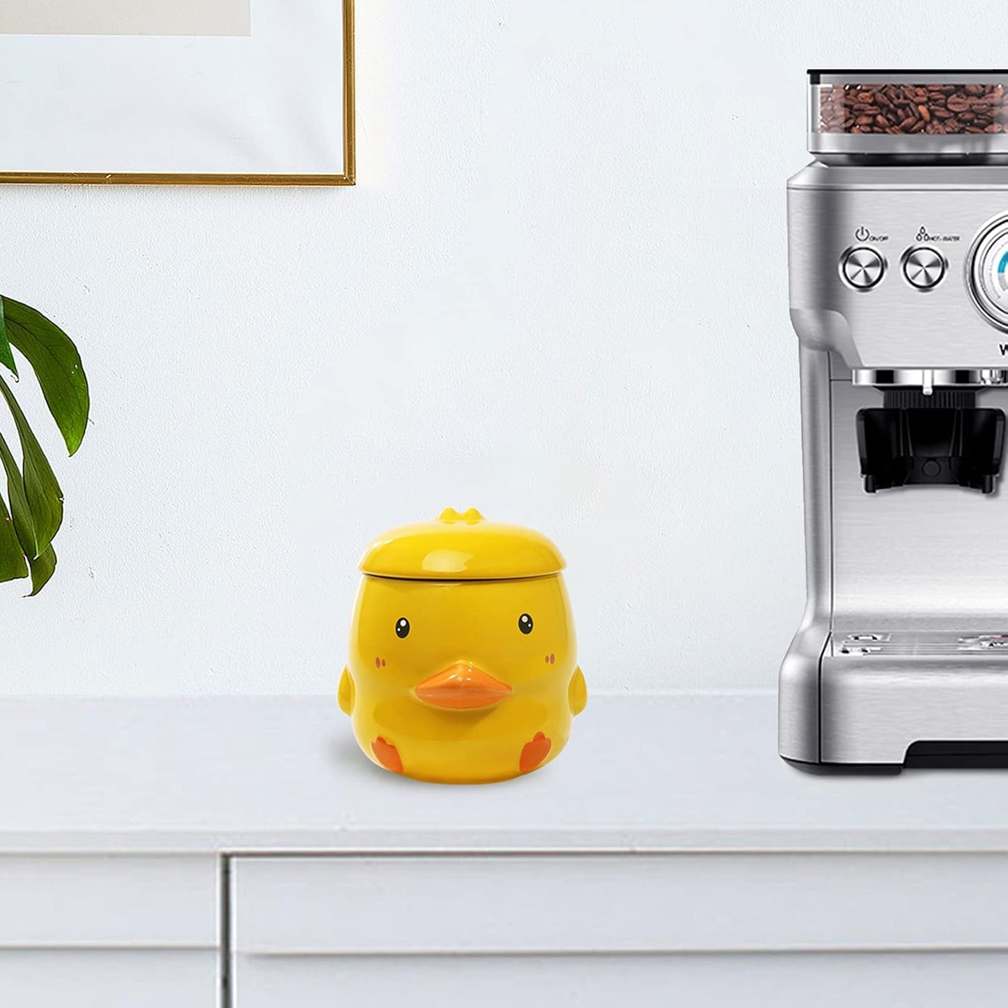 Funny Ceramic Duck Coffee Mug 14 Oz Tea Cup for Women Cute Yellow Mug with Lid