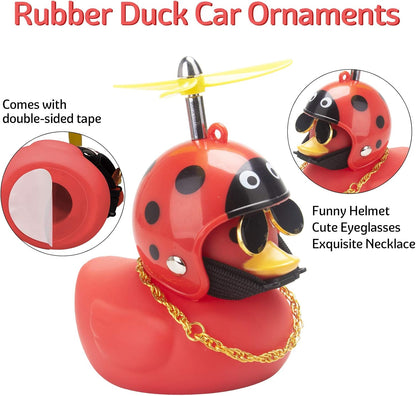 Rubber Duck Car Decoration Ornaments Duck Car Dashboard Decorations Cool Glasses Duck with Propeller Helmet (R-Beatle-Red)