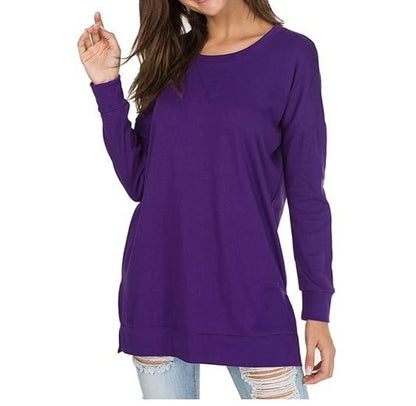 New Versatile Women's Long Sleeved T-shirt Solid Color Round Neck Casual Top
