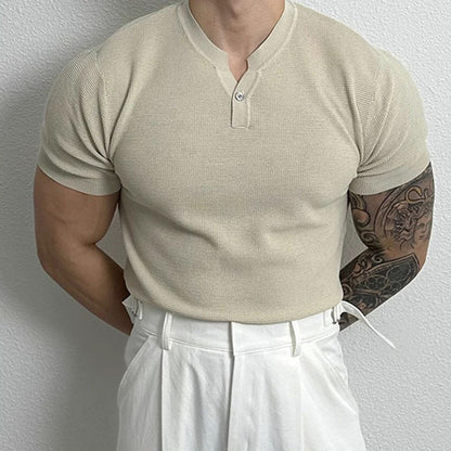 Knitwear Men's Henry Collar Button Slim Fit Business Ice Silk