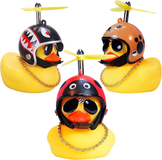 Duck Car Dashboard Decorations 3Pack Rubber Duck for Car Car Accessories Rubber Duck with Thruster Helmet Sunglasses, and Gold Chain Cool Ornaments