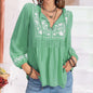 Embroidered Lantern Nine-quarter Sleeve Women's Top