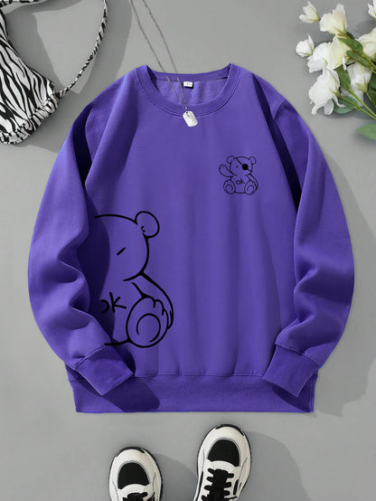 Kawaii OK Teddy Bear Printing Sweatshirts For Women Classic