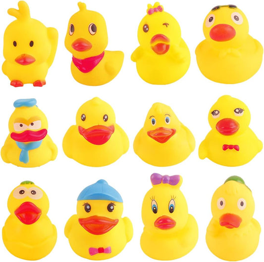 Yellow Rubber Ducks Preschool Bath Toys Bathtub Duckies Gift for Baby Shower Infants Toddlers Car Pool Float Halloween Adults Party Favors Carnival Decorations (Small Assorted 2.2''-12Pcs)