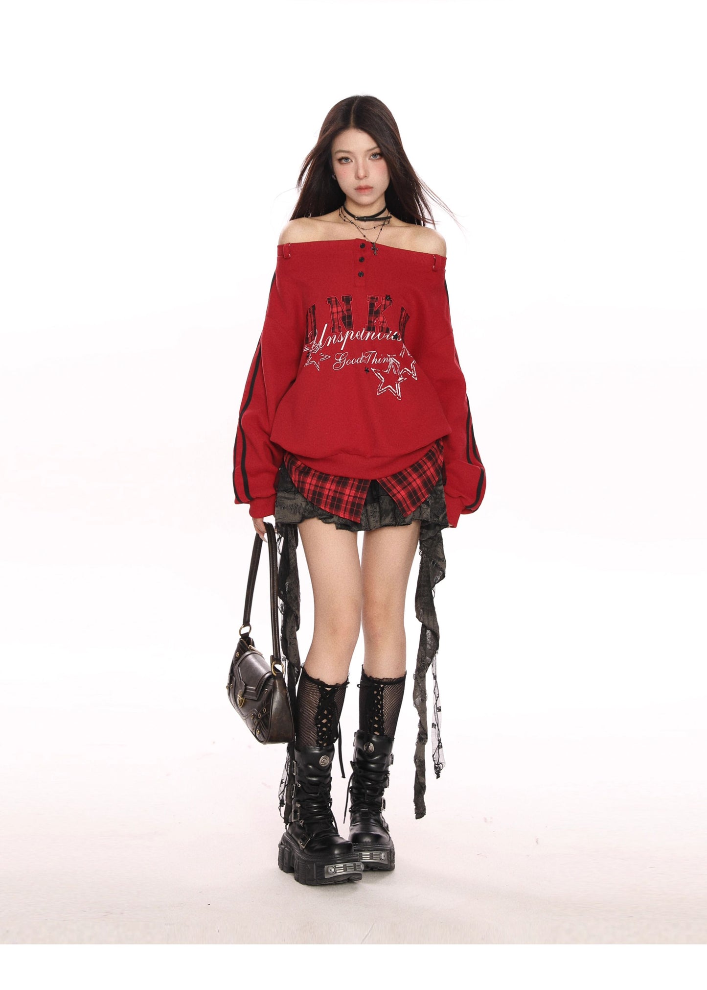 Hot Girl Embroidered Letter Sweater Women's Spring And Autumn Idle Style Fake Two Pieces