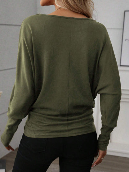 Women Solid Color Long Sleeve Minimalist Casual Top