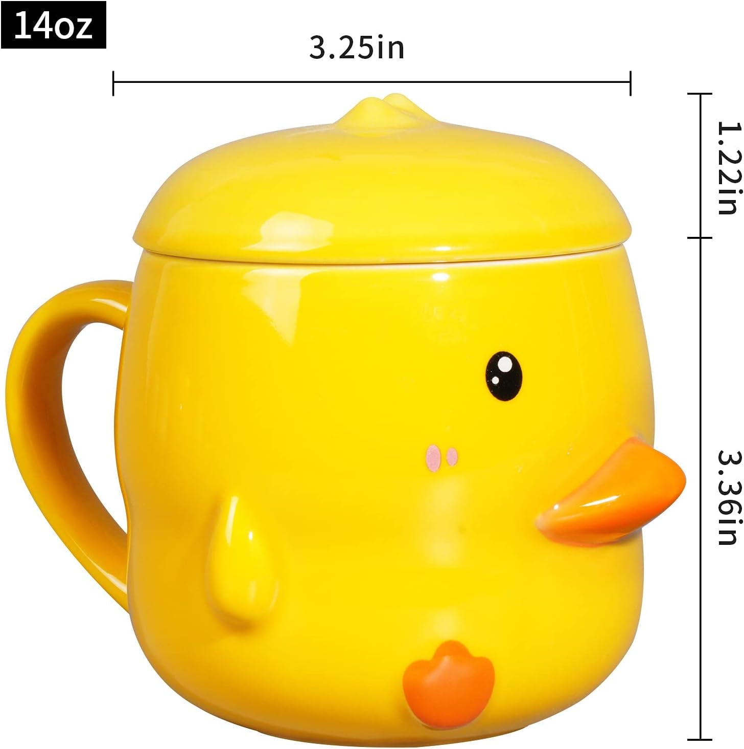 Funny Ceramic Duck Coffee Mug 14 Oz Tea Cup for Women Cute Yellow Mug with Lid