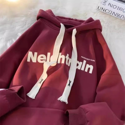 Autumn Winter Sweater Wine Red Hooded