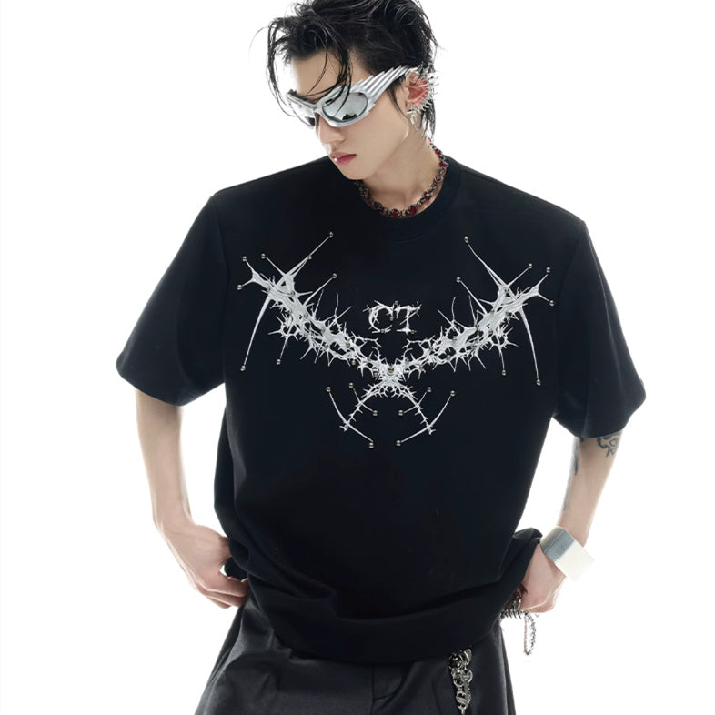 Loose Heavy Round Neck Padded Shoulder Short Sleeve