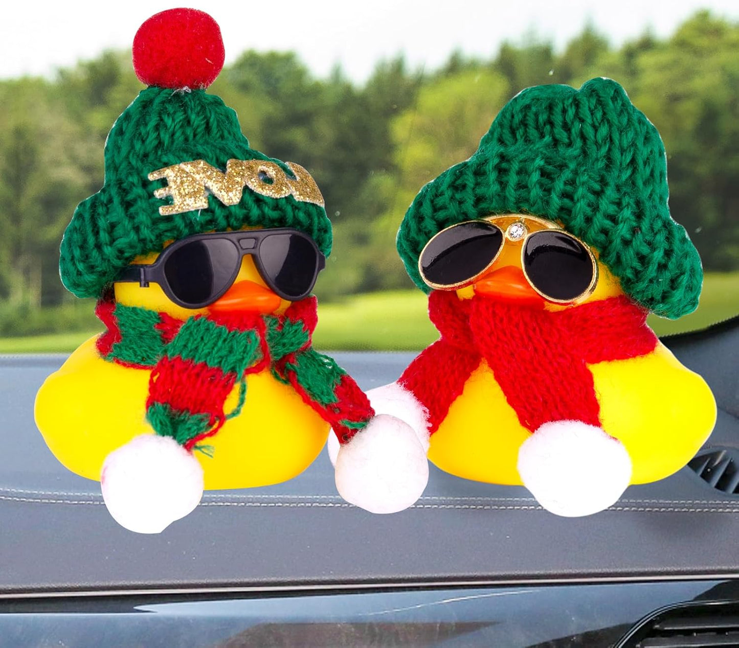 Car Rubber Duck, Cute Winter Duck Car Dashboard Decorations for Car Ornaments Accessories with Mini Hat, Sunglasses, and Scarf(B1)