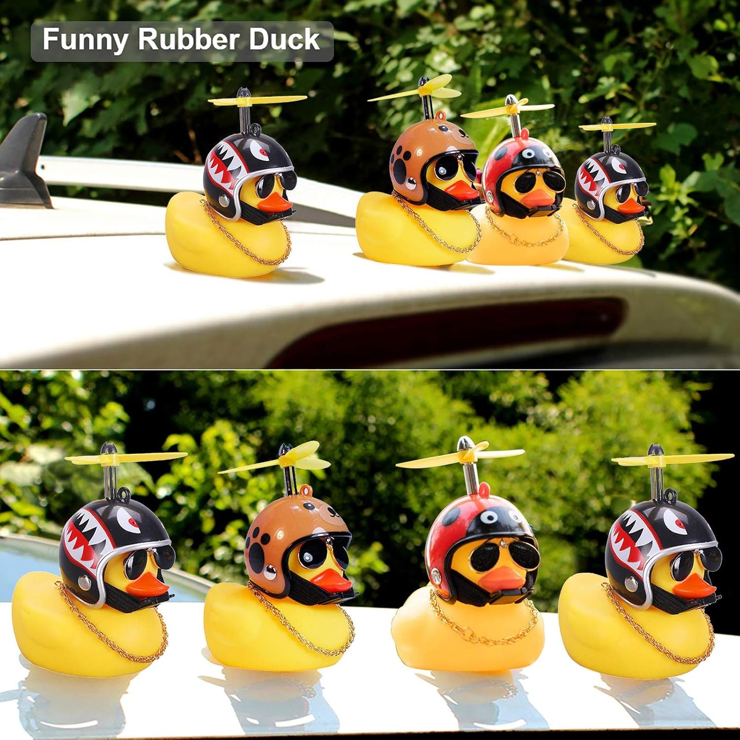 Duck Car Dashboard Decorations 3Pack Rubber Duck for Car Car Accessories Rubber Duck with Thruster Helmet Sunglasses, and Gold Chain Cool Ornaments