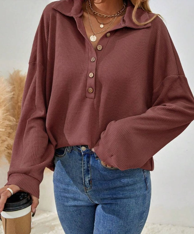 Solid Color Half-Breasted Drop Shoulder T-Shirt