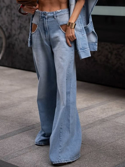 Hollow Wide-leg Jeans