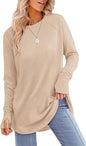 Women's Round Neck Solid Color Refers To Long Sleeved Top Loose Mid Length T-shirt