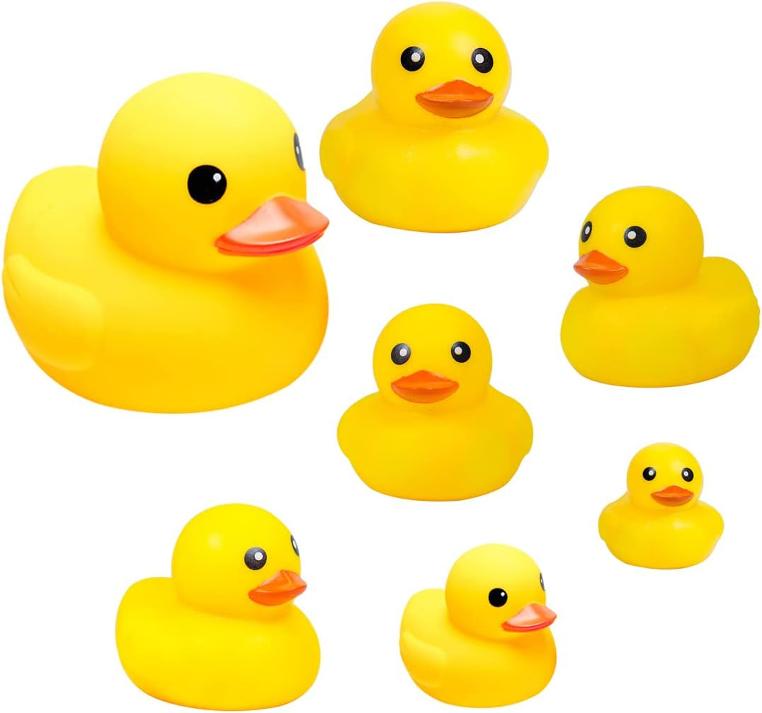 Yellow Rubber Ducks, 7Pcs Preschool Large Bath Toys Bathtub Floating Squeaky Duckies Gift for Baby Shower Infants Kids Toddler Party Decoration (Medium)