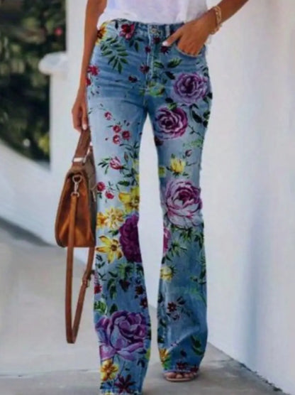 Women's Printed Polyester Jeans