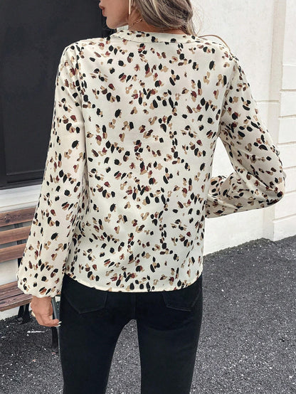 Women's V-Neck All-Over Print Elegant Long Sleeve Blouse,Long Sleeve Tops