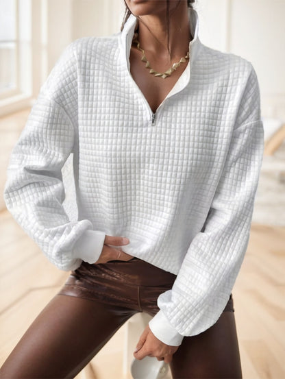 Waffle Grid Quarter Zip Pullover Sweatshirt