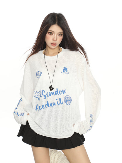 Letter Sun Protection Long Sleeve Breathable Idle Style Casual Top