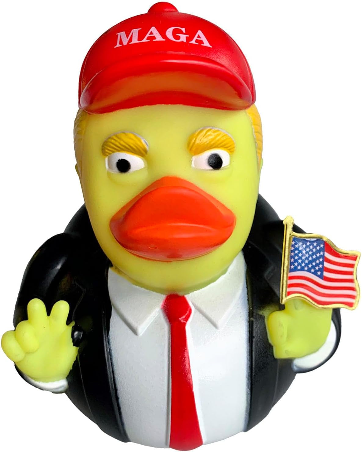 Trump Duck Trump Ducks for Jeeps Rubber Ducks Holding United States Lapel Flag Pin Car Dashboard Ornaments, Trump Merchandise Can Also Be Used for Bathing Trump with a Red Hat
