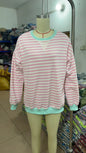 Striped Round Neck Contrast Color Loose Long Sleeve Sweatershirt