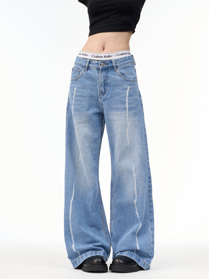 Female American Retro Personalized Split Wide Leg Pants