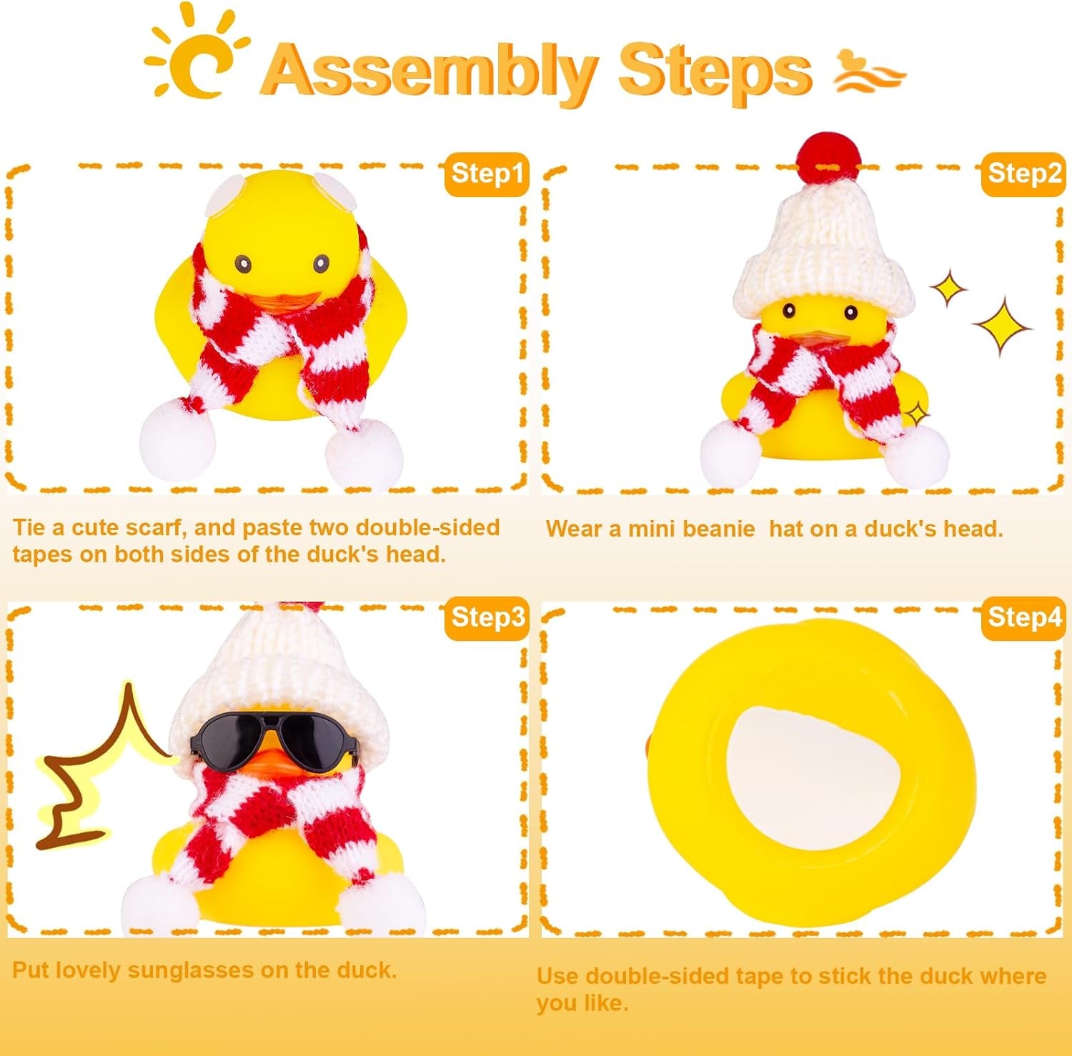 Car Rubber Duck, Cute Winter Duck Car Dashboard Decorations for Car Ornaments Accessories with Mini Hat, Sunglasses, and Scarf(B1)