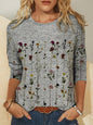 European And American Flower Plant Printed Round Neck Long Sleeve