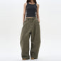American Retro Green Brown Loose Matchet Pants Men And Women