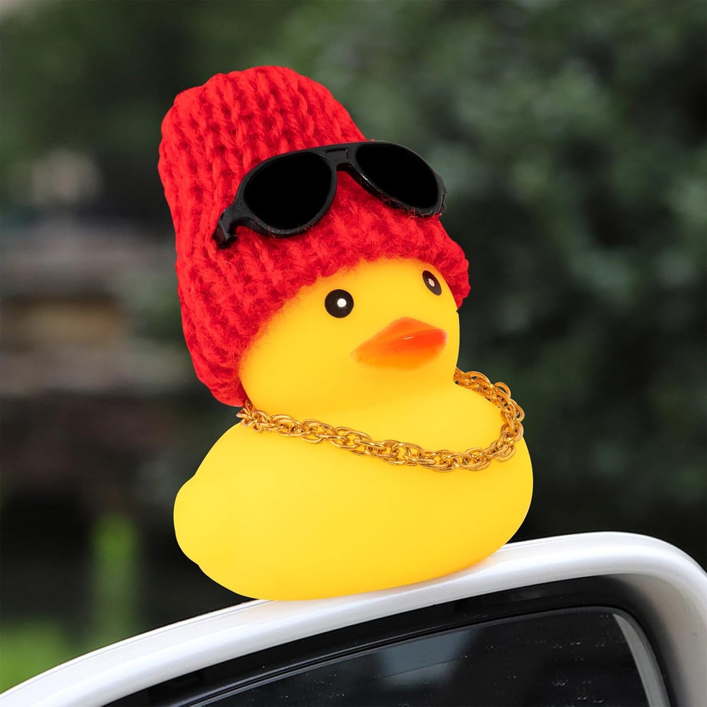 Rubber Duck Car Ornaments Yellow Duck Car Dashboard Decorations with Propeller Helmet for Christmas Decor and Home Decorations for Adults (U-Red)