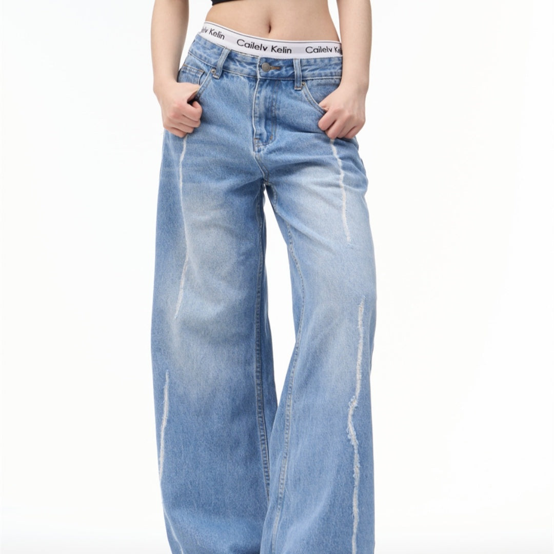 Female American Retro Personalized Split Wide Leg Pants