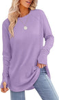 Women's Round Neck Solid Color Refers To Long Sleeved Top Loose Mid Length T-shirt